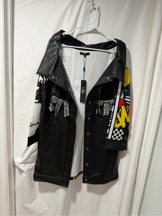 Jackets & Blazers - Black Faux Leather Pop Art Detail Jacket